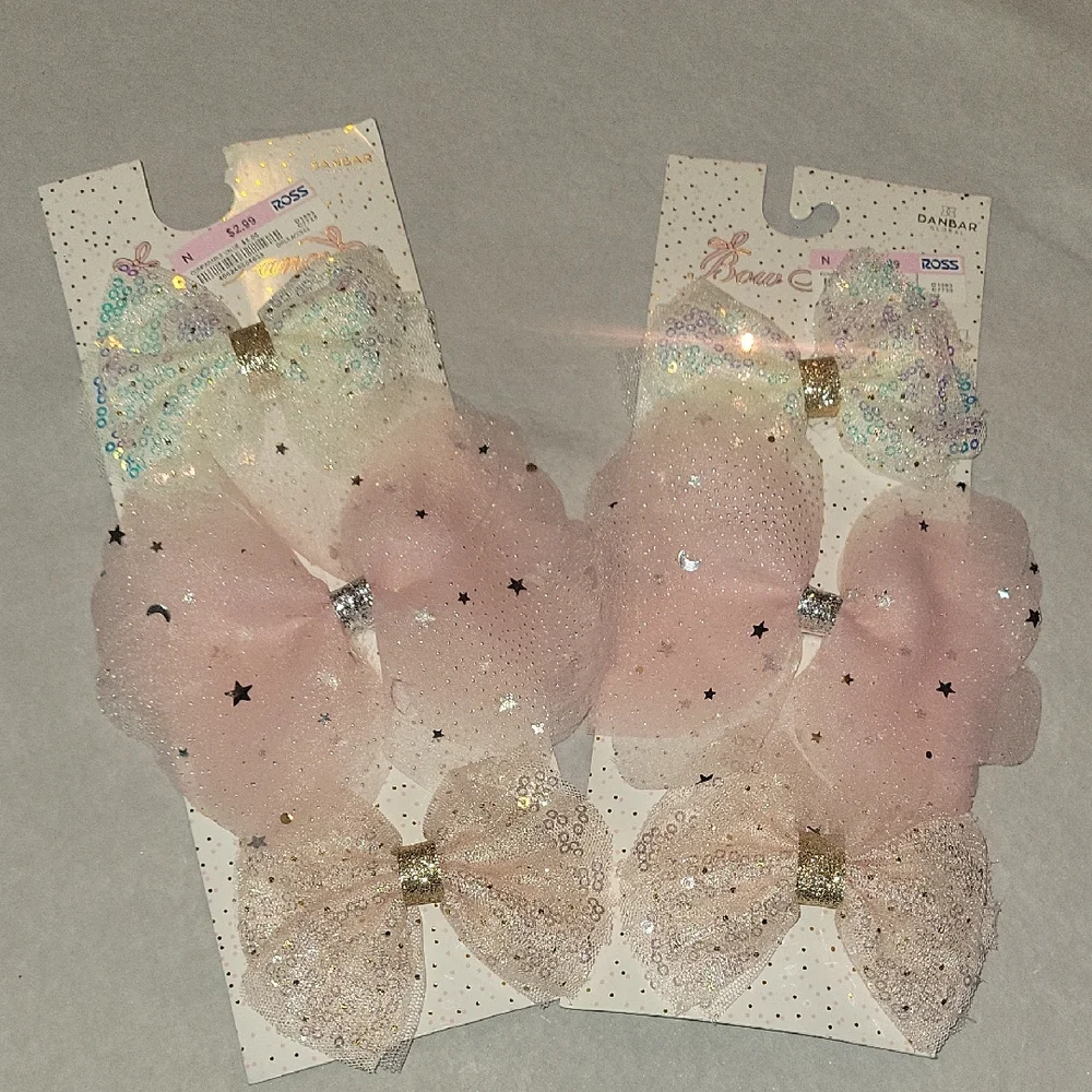 Glittery Pink and Gold Hair Bow Set